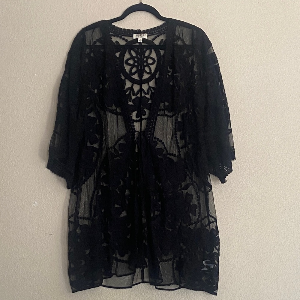 Umgee Boho Sheer Lace Kimono Cardigan, Flowers, Swim Cover-Up, Size Medium - Picture 4 of 13